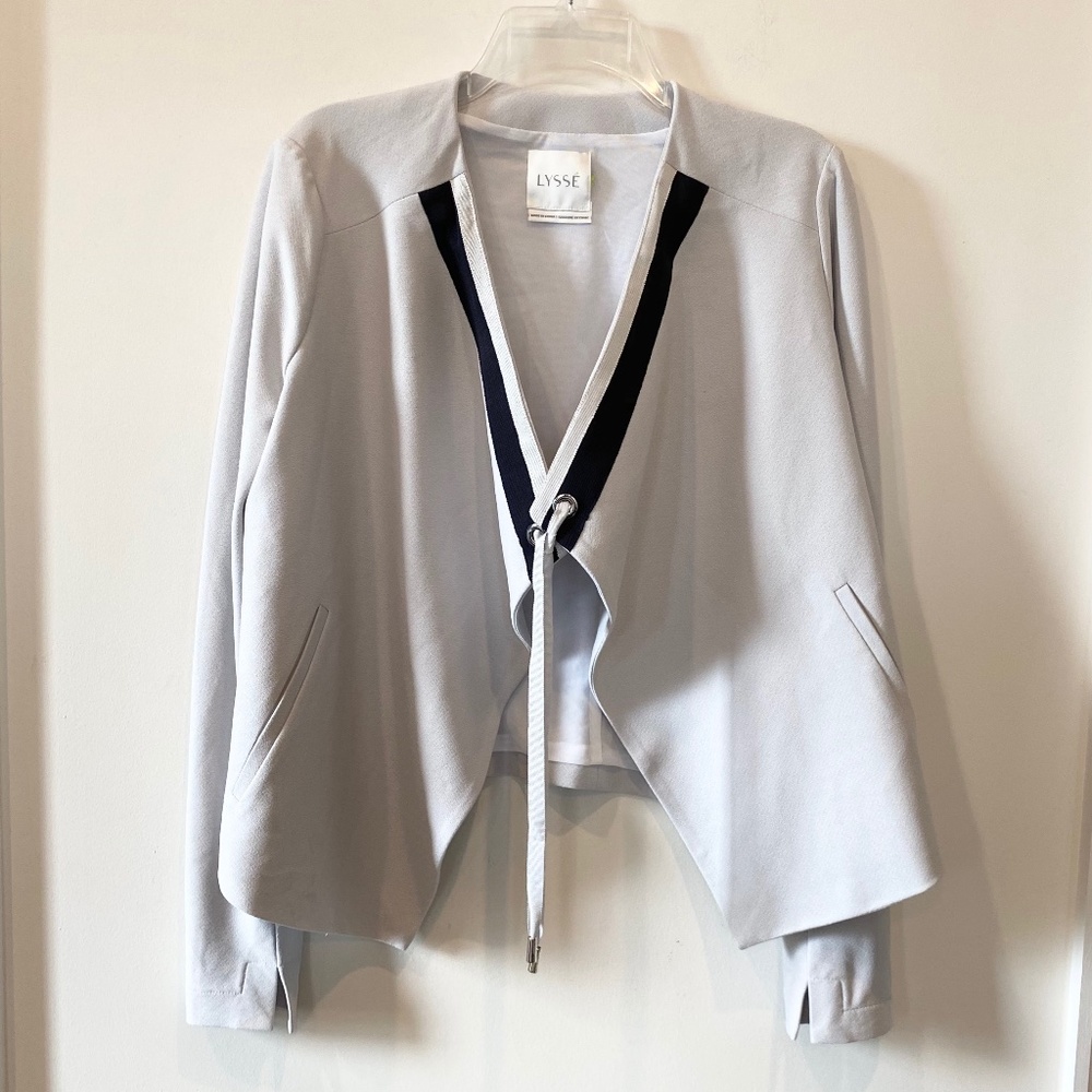 Lysse Light Grey Open Front Jacket w Tie String Sz S